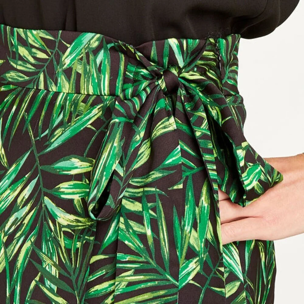 Apricot Green Palm Leaf Midi Skirt‎ Tropical Wrap Style Resortwear Summer Travel